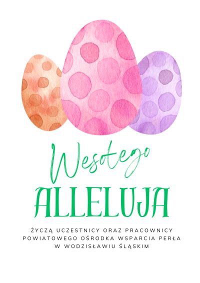 Plakat z napisem Wesołego Alleluja i kolorowymi jajkami