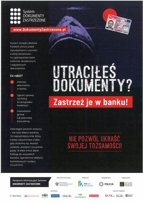 Plakat informujący co zrobić kiedy utraciłeś dokument i jak go zastrzec.